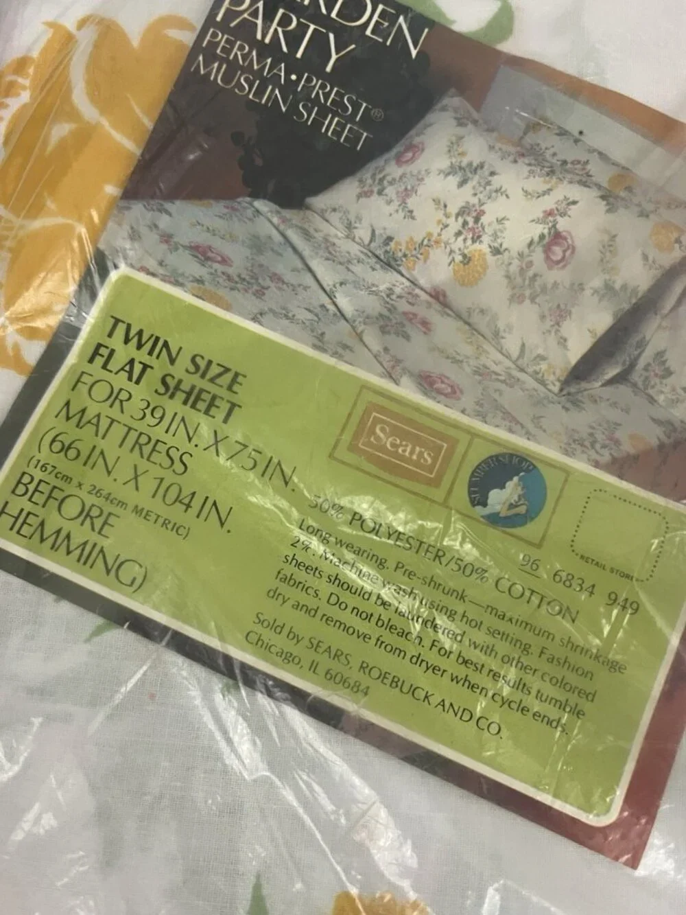 Sears Garden Party Muslin Sheet Set Twin Size Flat Fitted Floral Cottagecore NEW